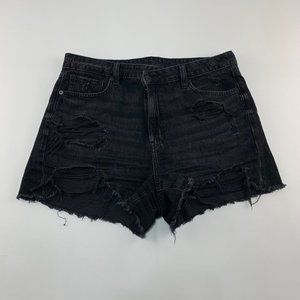 American Eagle Black Destroyed Denim High Rise Mom Cutoff Jean Shorts 10